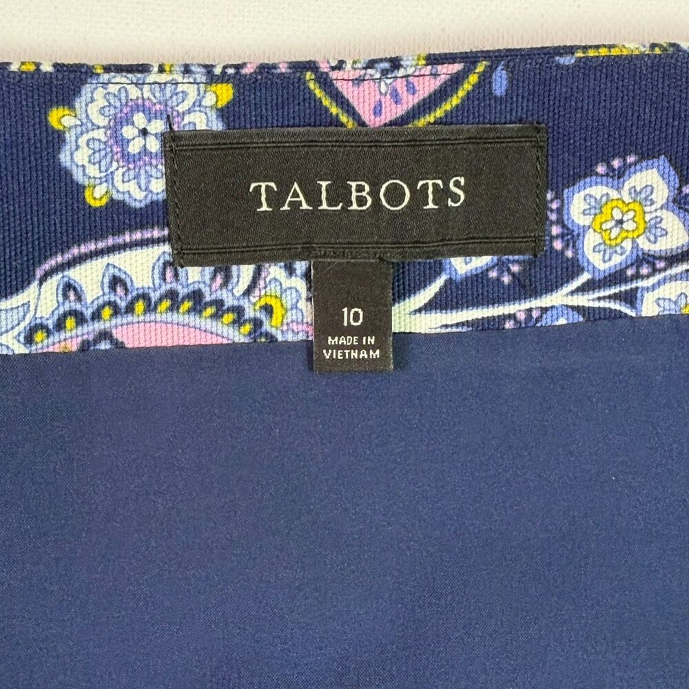 Talbots Paisley Canvas A-Line Skirt Navy Women's 10 Business Casual Coastal Boho - Picture 6 of 12